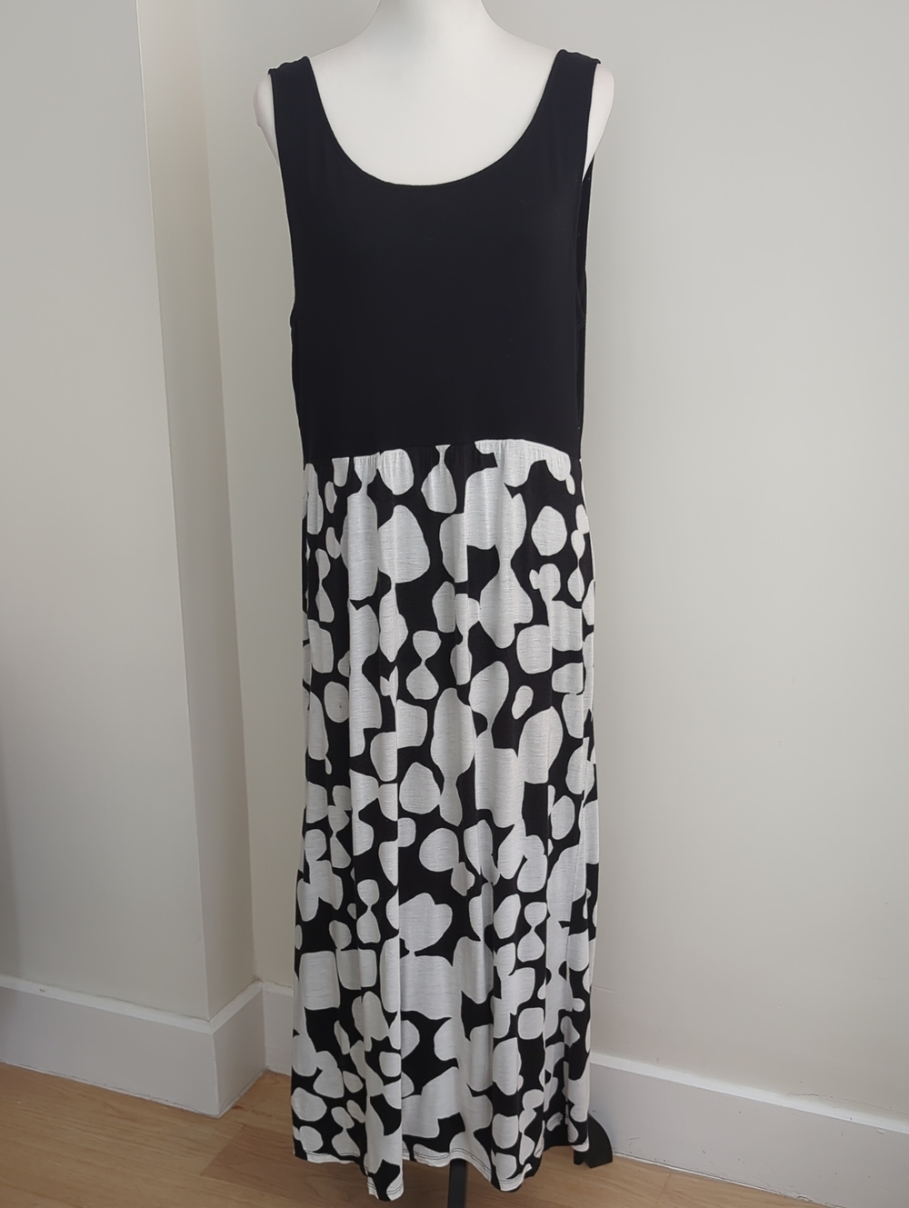 Kensie Contrast Print Scoop Neck Sleeveless Maxi Dress Black White XL